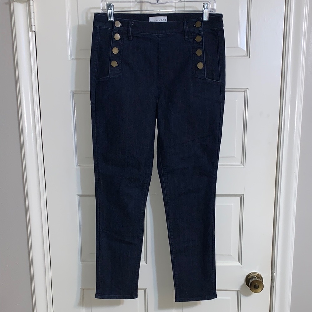 Loft Modern Skinny Dark Blue Jeans with Button Up Front